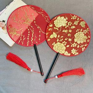 Decoratieve Beeldjes Chinese Ronde Hand Fan Vintage Afdrukken Zijde Oude Kwastje Dans Cheongsam Tang Pak Bruiloft Accessoires
