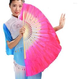 Figurines décoratives chinois Short Belly Dancing Fan Bamboo Half Circle Silk Veil Pairs Yangko Dance Fans Dye Hand Dye Adultes