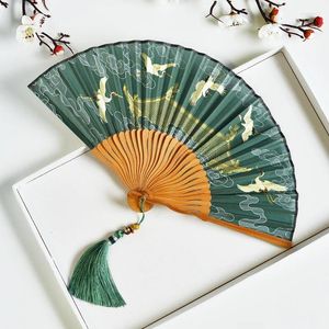 Figurines décoratives de Style chinois, éventail Antique pliable et élégant pour femme, vêtements Han anciens portables, cadeau d'anniversaire japonais