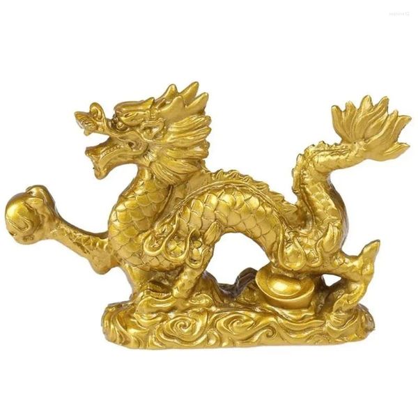 Figurines décoratives Style chinois créatif Dragon zodiaque Statue Portable Vintage ornements dorés Mini artisanat animaux sculpture