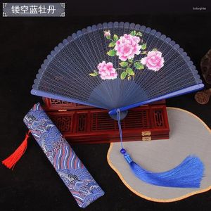 Figurines décoratives Style Chinois Danse Main Éventail Pliant Rouge Noir Fleur Imprimé Bambou Côtes De Mariage Classique Maison Salon Scène Décor