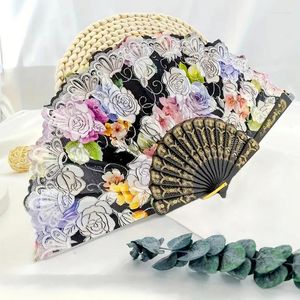 Decoratieve beeldjes Chinese stijl vouwen fan dans bruiloft feestkant kant zijden hand vastgehouden bloempatroon po prop tool art ambacht cadeau souvenir
