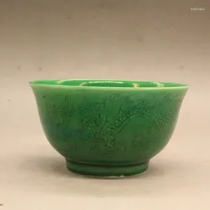 Figurines décoratives Style chinois Glaze vert porcelaine Dragon sculpté à la main PHOENIX CUP 3,35 