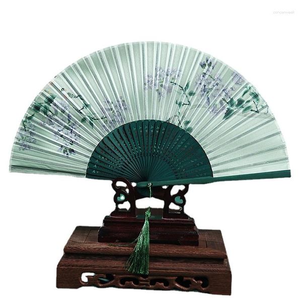 Figuras decorativas Estilo chino Han Disfraz Fanedro del plegado Pequeño Suzhou Retro Retro Tassel Green Lingjuan Bamboo