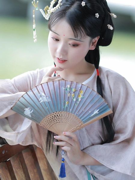 Figurines décoratives Style chinois Lady Silk Bamboo Fan Wedding Daily Rolding Exquis Boîte cadeau pour des amis artisanat à deux côtés à double face
