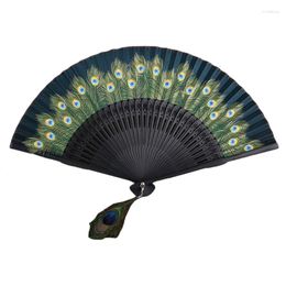 Decoratieve beeldjes Chinese stijl Peacock Pattered Handventilatoren Vintage Silky Handheld Folding Fan