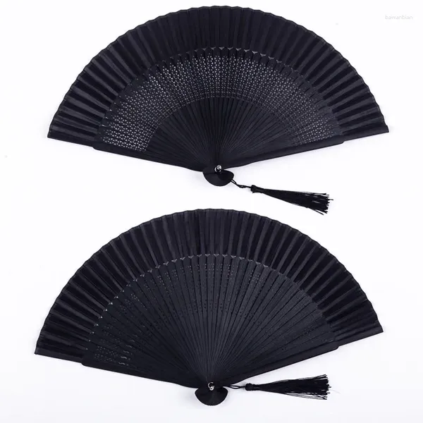 Figuras decorativas Estilo chino Red Black Vintage Hand Fan Fans Pleging Dance Baile Wedding Party Favor Regalo de bambú