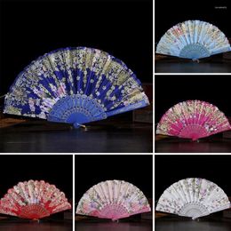 Decoratieve beeldjes Chinese stijl retro bruiloft plastic vouwventilator stampen glinsterende show rekwisieten handheld floral dance hand kunst ambacht