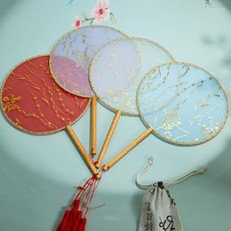 Decoratieve beeldjes Chinese stijl Ronde ventilator Tassel Silk Antiek Hanfu Lange handgreep Cirkelvormige handgemaakte Children's Painting Wedding Gunsten