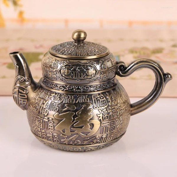 Figurines décoratives Chinois Thé Set Highen Retro Retro Bronze Teapot Dingel Varelle Conteneur Water Dragon et Phoenix Pattern Table