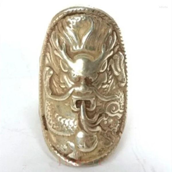 Figurines décoratives chinois Tibet Silver Handmade Dragon Statue State Ring Old Ornement Collection de cadeaux