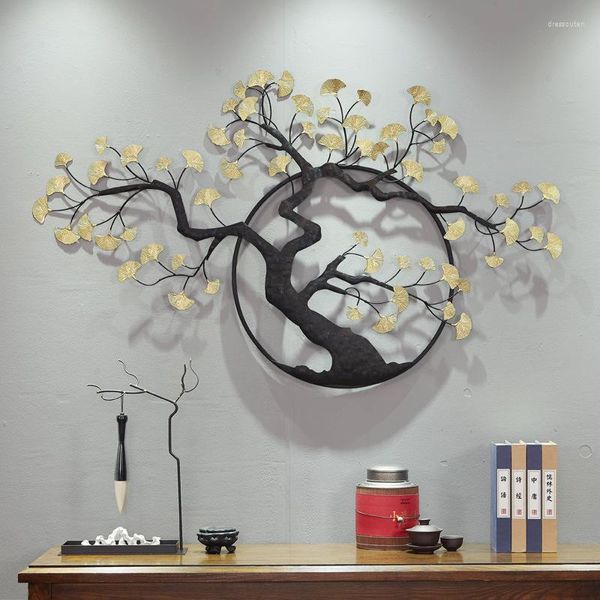 Figuritas decorativas Hierro forjado chino Bienvenida Pino Zen Adornos Colgante de pared Árbol Decoración Artesanía Hogar Sala de estar Sofá Fondo