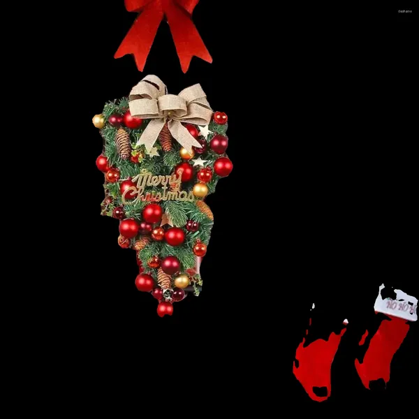 Figurines décoratines Baule de décoration de Noël à l'envers dans la fenêtre de la fenêtre pendentif arbre Discoration de rotin de bowknot