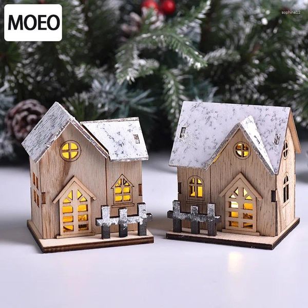 Figurines décoratives décoration de Noël maison en bois lumineux LED petite table