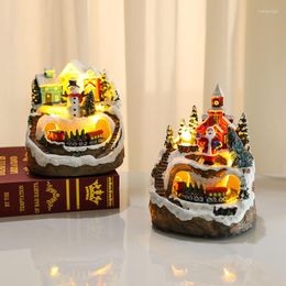 Figurines décoratives de noël, ensemble de pays des merveilles d'hiver animé d'intérieur avec lumières LED et cadeau musical, père noël bonhomme de neige