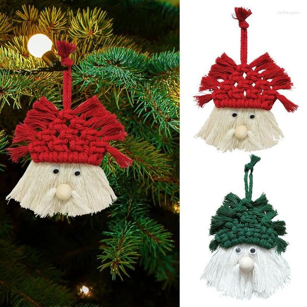 Figuras decorativas Macramé navideño DIY para principiantes Papá Noel hecho a mano decoración colgante de puerta de pared cuerda de elevación anudada decoración del hogar