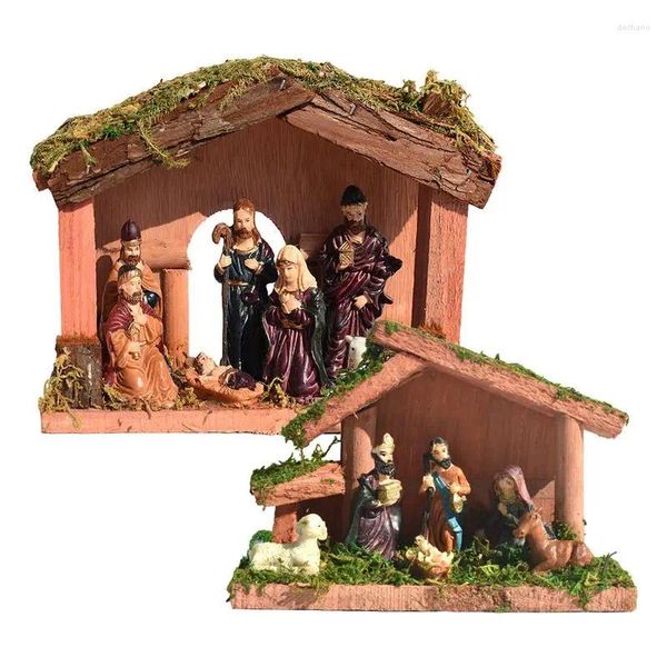 Figuras decorativas Manger Manger Natividad Set Real Life Real Crib Ossament Sagrada Familia