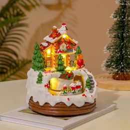 Decoratieve beeldjes kerstmuziekbox verlichte hars huis ornament roterende winter scene 6.3inch home tafel decoratie cadeau voor