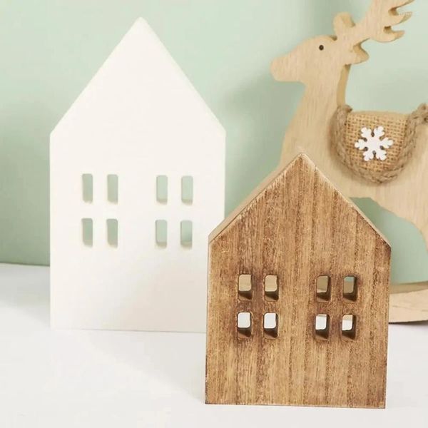 Figurines décoratives Noël nordique style cabine mini miniature en bois à la maison home décor de vacances maison bricolage de Noël ornements enfants cadeaux