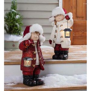 Decoratieve beeldjes Kerst ornamenten Harsstandbeeld Kinderlantaarn Sculptuur Decoratie Miniatures Navidad Jaar 2024