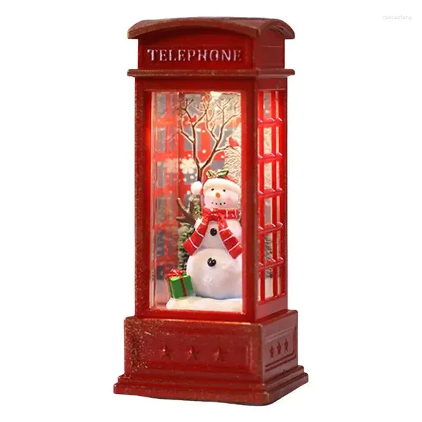 Figurines décoratines Booth téléphonique de Noël pour batterie de table de table de table illuminer avec le Père Noël pour table Luminal Luming Night Lampe