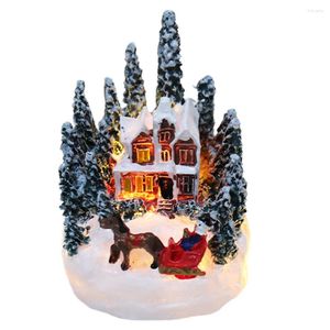 Figurines décoratives de Noël résine artisanat village luminaire musical petite maison bonhomme de neige feux LED Gift Gift Home Decor Ornements