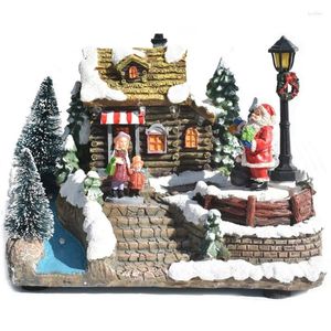 Decoratieve beeldjes kerstsneeuwhuis kleurrijk licht luminescent dorp draaiende kerstman claus woningdecoratie ornamenten