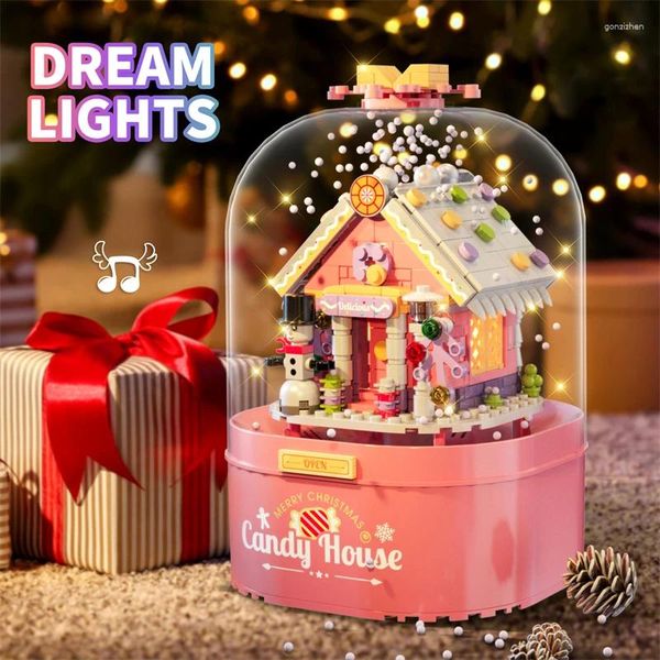 Figuras decorativas Kits de construcción de árboles de Navidad: una construcción festiva para niños y familias, caja de música con bloques de bricolaje, juego creativo de juguetes de Navidad