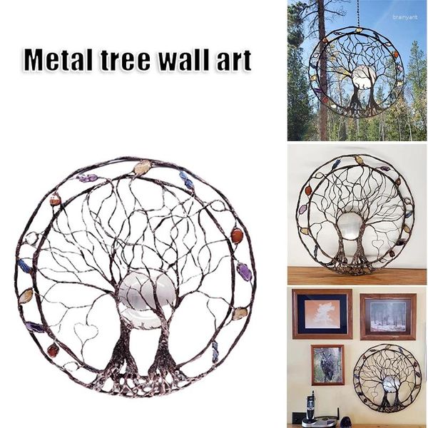 Figurines décoratives Circle de vie Metal Tree Mur art rond Hallow Ornement suspendu simple Iron Craft Home Outdoor Decor 25x25cm