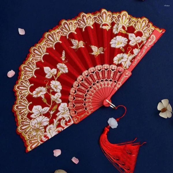 Figurines décoratives Fan de style chinois classique Élégant Silk Floral Butterfly pliage pour les mariages danses danses luxe mariage