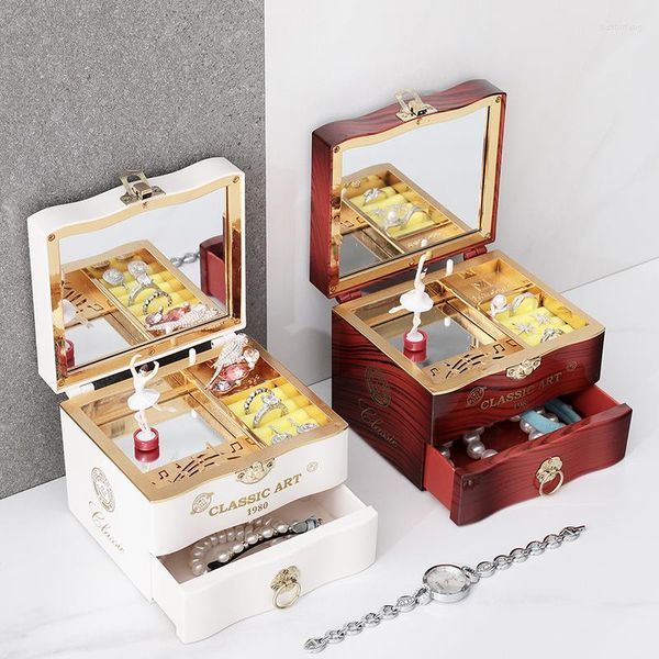 Figuras decorativas Bailarina giratoria clásica Bailarina Piano Caja de música Mecanismo de relojería Joyería de plástico Mecanismo de manivela para niñas Regalo de NavidadF