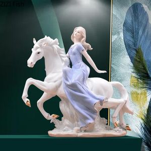 Figuritas decorativas, retrato de cerámica de chica occidental clásica, estatua de montar a caballo, decoración Vintage para el hogar, decoración de escritorio, estatuilla de porcelana