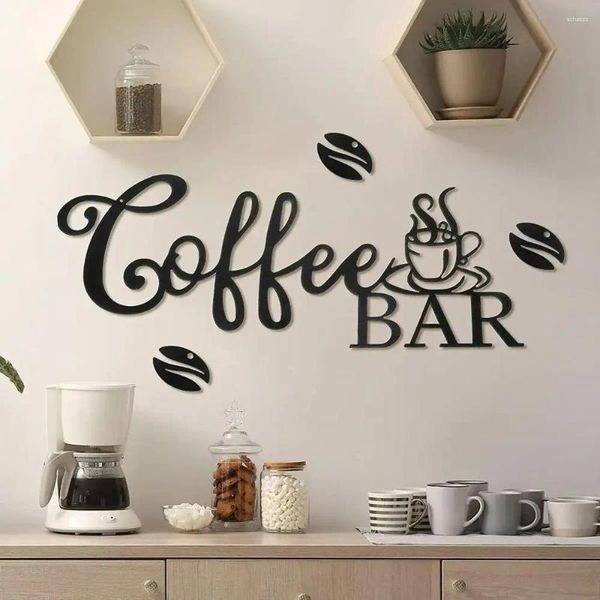 Figurines décoratines Café Mur Mur signe noir Iron Art Metal Silhouette Anti-Rust Cuping Hanging Kitchen