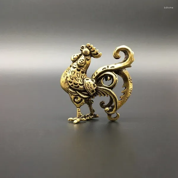 Figurines décoratives à collectionner en laiton chinois sculpté, Animal du zodiaque, coq de poulet, petites Statues exquises