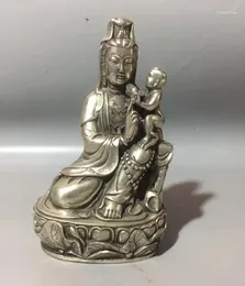 Figurines décoratives Collection Archaize cuivre blanc Guanyin Bodhisattva câlin enfant bouddha Statue