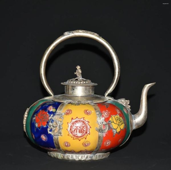 Figurines décoratives Collection chinoise Porcelaine colorée en cuivre Copper STATE STAE TEAPOT Ornements