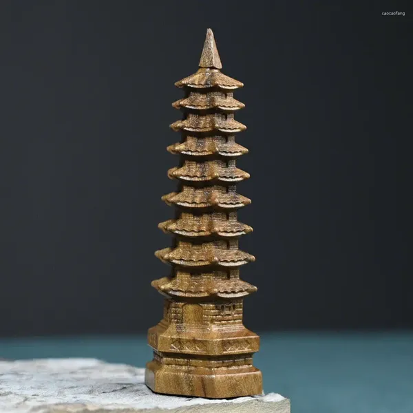 Colección de figuras decorativas Estatuas de la torre Wenchang de nueve pisos talladas en madera y seda china