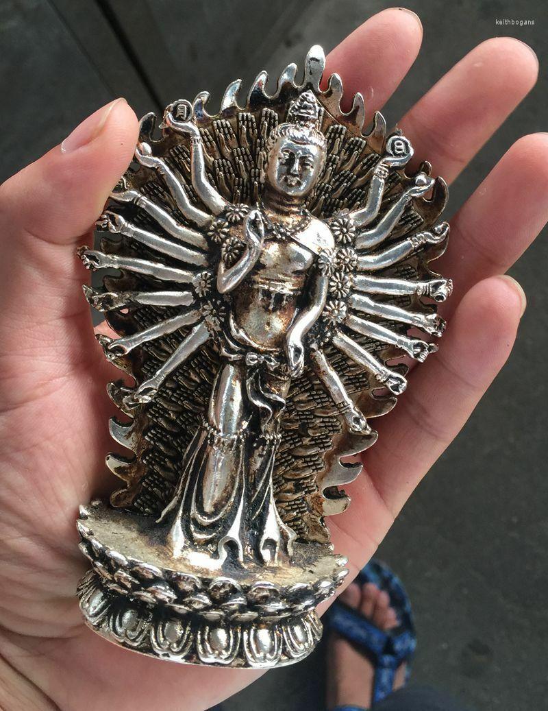 Decorative Figurines Collection Of Hand-carved Miao Silver Statue Thousands Goddess Mercy