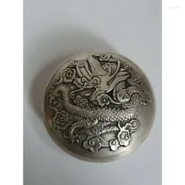 Collection de figurines décoratifs Old China Copper Silver Carving Dragon Ancient People Powder Box Box