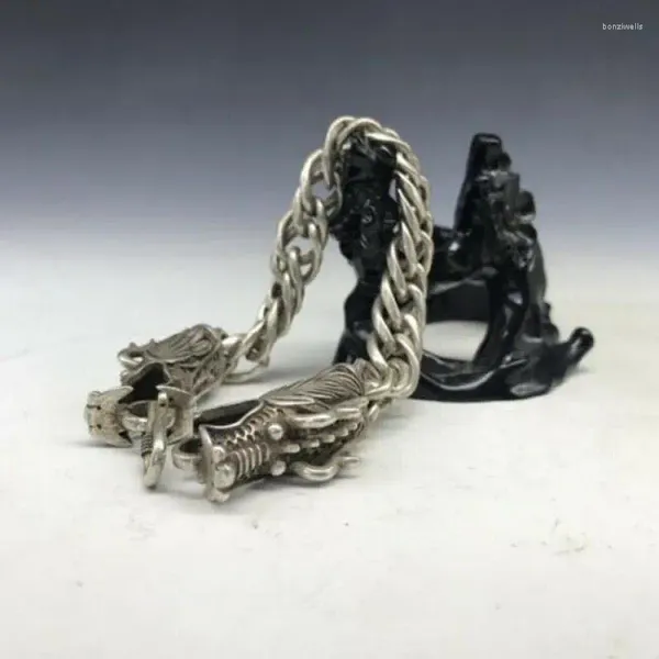 Collection de figurines décoratifs Old China Tibet Silver Exquis Double Dragon Head Bracelet