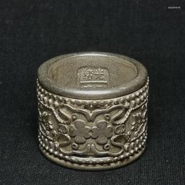 Decoratieve beeldjes verzamelen oude Chinese Tibet zilver snijvaartbloemring Dubbeldek