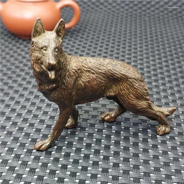 Collection de figurines décoratifs Copper sculpture de cuivre War Wolf Pendant Animal Statue Amulet King Home Decoration Accessoires Gift