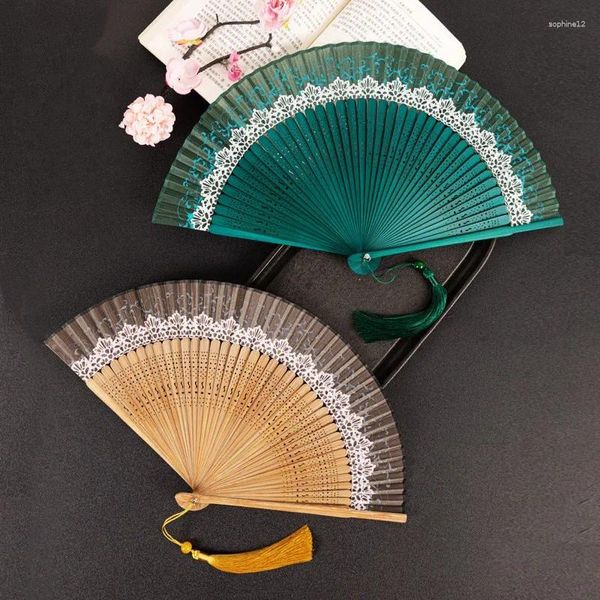 Figuras decorativas Ventilador de la corona Cambio de encaje plegable Fashion Style Japanese Hanfu Pogray Decoración del hogar