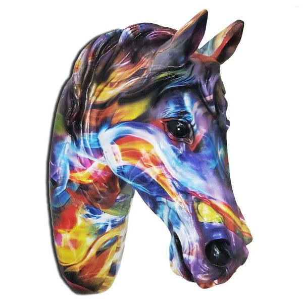 Figurines décoratines Couleur Simulation Animal Décoration Resin Artisanat Home Decor Ornements 3d Horsehead Mur suspendu Foyer 2024