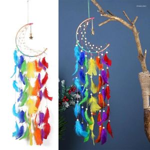 Figuras decorativas Colorf Feather Dream Catchers Tradicional Bohemian Net Home Kids Girls Decoración de pared colgante