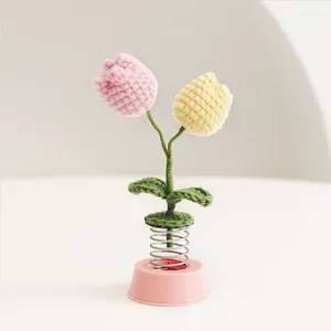 Figurines décoratives Colorful Crochet Flower Potted Artificial Tulip Rose Wedding Tabletop Decor Cadeaux Office Adorment Handmade