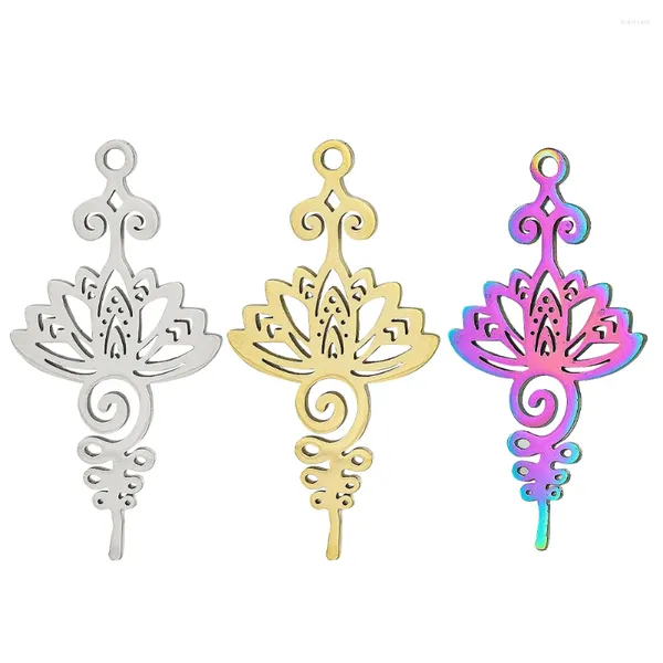 Figurines décoratives Placage coloré Lotus pendentif en acier inoxydable or et argent creux scolaire sculpté de bijoux artistiques simples accessoires