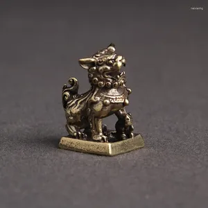 Figurines décoratives en cuivre Lion Fortune Seal Accueil Bureau Petits Ornements Décoration Laiton Animal Feng Shui Miniatures Porte-clés Pendentif