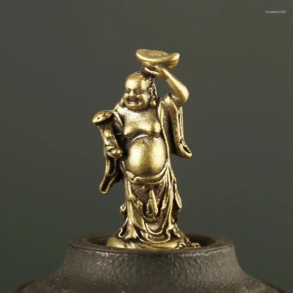 Figurines décoratives en cuivre Maitreya Bouddha Miniatures de poche en laiton Petite statue Ornements Décoration d'intérieur Artisanat pour salon Décoration de bureau