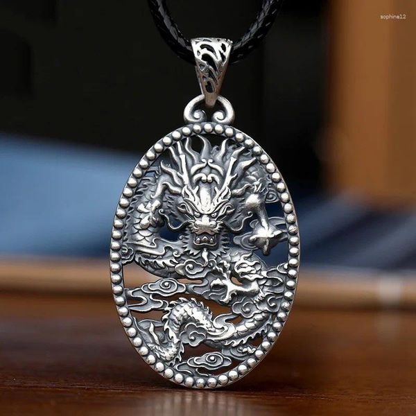 Collier pendentif Dragon en argent thaïlandais plaqué cuivre pour hommes, Figurines décoratives, ajouré, chaîne de bijoux dominatrice à la mode